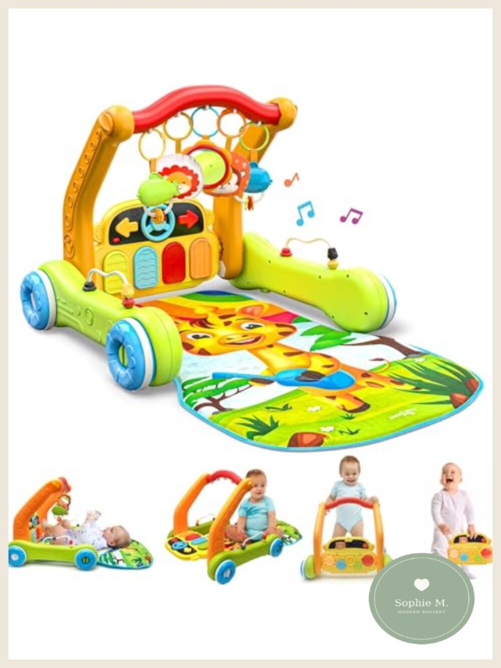 4-in-1 Baby Play Mat Kick & Play Piano Gym Push Walker 0-12 Months
